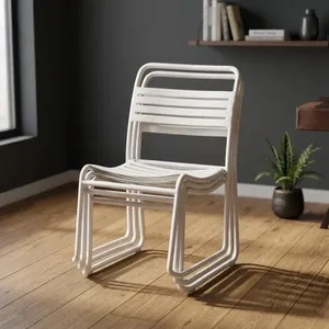 Silla Moderna Apilable de Metal Blanco con Respaldo de Listones para Sala de Estar o Comedor - Product Image 4