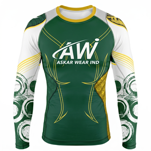 เสื้อแรชการ์ดแขนยาวสำหรับผู้ชาย ยี่ห้อ Askar Wear ผ้าแห้งเร็ว ผสมสแปนเด็กซ์และโพลีเอสเตอร์ พิมพ์ลายโลโก้ด้านหน้า เหมาะสำหรับเล่นกีฬา - Product Image 1