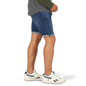 Shorts en jean indigo délavé à revers pour hommes, en sergé flexible, coupe soignée, résistant à l'usure, vente en gros - Product Image 3