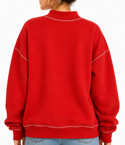 Pull en coton tricoté rouge oversize pour femme, col roulé, avec imprimé lettres personnalisé, épaules tombantes, appliqué, manches longues, automne - Product Image 6