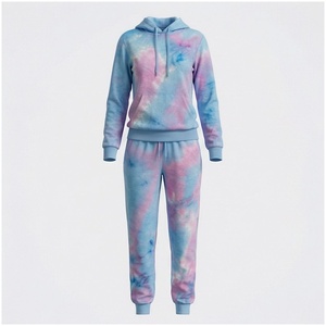 Conjunto de Sudadera con Capucha y Pantalones Deportivos Tie Dye para Mujer, Manga Larga, Cintura Elástica, Color Degradado, Chándal Informal de Primavera, Peso Medio - Product Image 1
