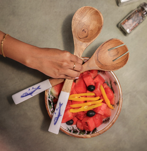 Cuillère en bois de qualité supérieure pour la cuisine, cuillère à salade avec impression émaillée couleur naturelle à prix incroyable - Product Image 4