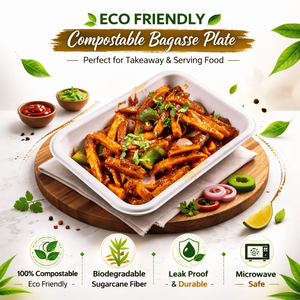 Assiettes en bagasse compostables 1D Tray | Barquette alimentaire jetable en canne à sucre biodégradable | Plateau de service écologique pour la restauration à emporter - Product Image 5