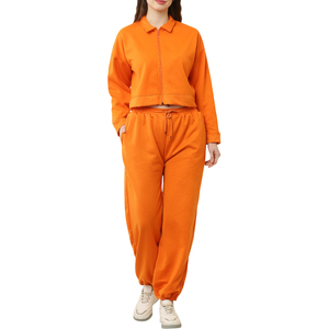 Ensemble de survêtement court 2 pièces en molleton de coton pour femme, motif uni, vente en gros, comprenant un bas court - Product Image 1