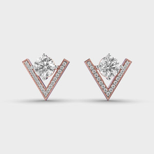 Pendientes de Diamantes Redondos Cultivados en Laboratorio con Certificación IGI, Oro Amarillo/Blanco/Rosa de 9K, Pendientes de Diamantes con Marco Triangular Geométrico - Product Image 5