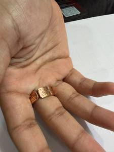 Anillo Abierto Ajustable de Cobre Puro Vintage con Grabado de Ondas y Espirales, Superficie con Borde Perlas en Relieve - Product Image 3