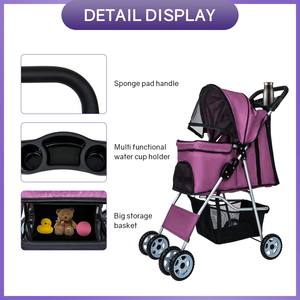 Cochecito plegable de cuatro ruedas para mascotas, con espaciosos compartimentos de almacenamiento y ventilación de malla interior - Product Image 4