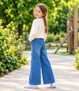 Jeans en denim délavé pour enfants, coupe large tendance, tissu doux et confortable, idéal pour le quotidien – Meilleures ventes - Product Image 4