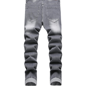 กางเกงยีนส์ทรงสลิมฟิตผู้ชาย – กางเกงเดนิมทรงสกินนี่ขาตรงแบบขาดแต่งพร้อมเอวแบบยืดหยุ่นสำหรับแฟชั่นลำลอง - Product Image 3