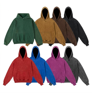 Sweat à capuche en coton lavé pour homme, 400 g/m², molleton bouclette, coupe longue et ample, streetwear, couleur unie, coupe classique, printemps, personnalisable OEM - Product Image 1