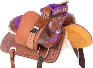 Selles de cheval en cuir véritable de qualité supérieure baril de course occidental et anglais ensemble de tack de cheval assorti - Product Image 5