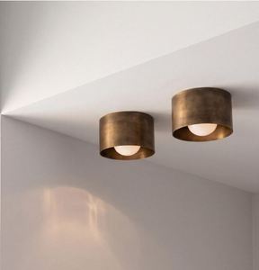 Plafonnier semi-encastré en laiton massif de style Mid-Century – Spot lumineux minimaliste avec abat-jour en forme de tambour de 6 pouces - Product Image 3