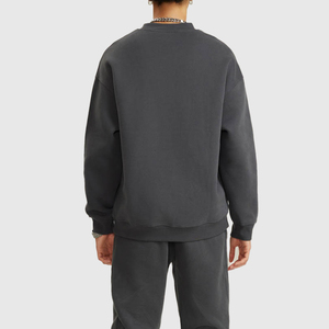 Men's <b>Black</b> Oversized <b>Crew</b> <b>Neck</b> <b>Sweatshirt</b> Solid Color Casual Pullover Knitted 100% Cotton Regular Fit Autumn Style - Product Image 3