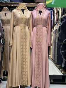 Abaya d'été tendance, style Dubaï, ornée de perles et de sequins, à manches longues, traditionnelle musulmane, faite à la main, pour mariage, respirante, col en V pour femme - Product Image 6