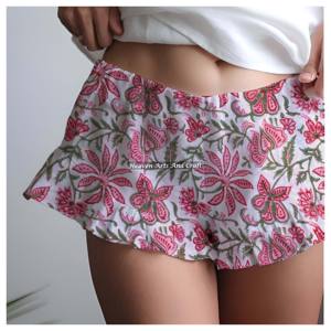 Shorts à volants imprimés blocs pour l'été, style baby doll, pour filles et femmes, idéal pour la plage, la détente ou comme vêtement de nuit - Product Image 6