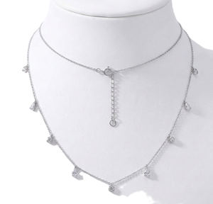 Elegante Collar de Diamantes Cultivados en Laboratorio, Oro Blanco Sólido de 10K/14K, Diseño Minimalista en Capas con Forma de Lágrima, Regalo de Aniversario, Joyería - Product Image 3