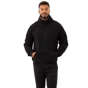 Thick sherpa <b>lining</b> <b>jacket</b> Winter casual wear men Stand collar <b>fleece</b> <b>jacket</b> Loose fit black <b>jacket</b> - Product Image 1