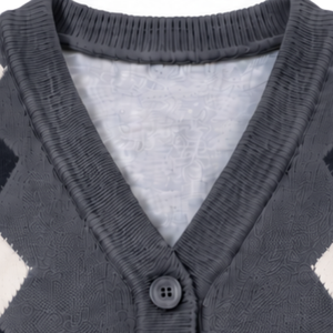 Cardigan en tricot gris à col en V pour homme, motif losanges, boutons sur le devant, manches longues, coupe classique décontractée, tricot d'hiver - Product Image 4