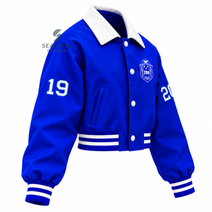 Chaqueta Universitaria Azul Satinado para Mujer Zeta Phi Beta con Cuello en Contraste Blanco, Cierre de Botones a Presión y Escudo Bordado - Product Image 2