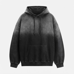 Sweat-shirt à capuche zippé surdimensionné pour homme, noir uni, en molleton bouclette, coupe classique, pour l'automne - Product Image 6
