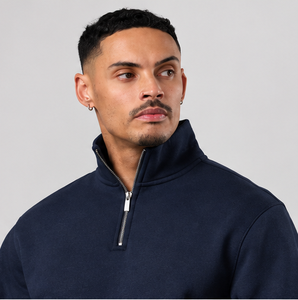 Wholesale Navy Blue <b>Mens</b> Tracksuit <b>Half</b> <b>Zip</b> <b>Sweatshirt</b> Straight Leg Jogger Set - Product Image 2