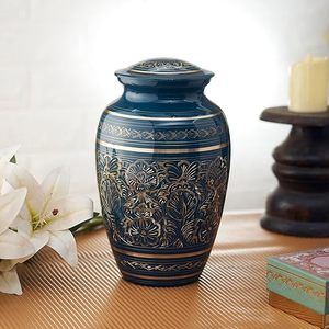 Classic Teardrop Ceramic <b>Urn</b> with Gold Floral Design for Dogs Airtight Pet Memorial Vase - Product Image 1
