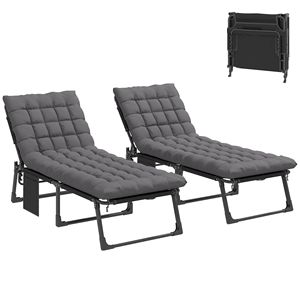Set di 2 Chaise Longue Pieghevoli Grigio Scuro con Schienale Regolabile in 5 Posizioni, Cuscini e Tasca Laterale per Prendere il Sole a Bordo Piscina - Product Image 1