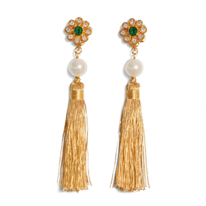 Vintage Bohemian Hoop Earrings with Pearl and Tassel-Gold Plated Zinc Alloy - Product Image 2