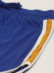 Shorts décontractés pour femmes en maille bleu marine à imprimé floral, avec taille à cordon de serrage et nœud décoratif, séchage rapide - Product Image 5