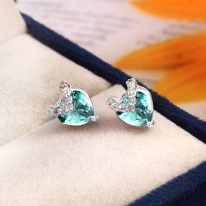 Natural Ceylon Parti Sapphire Heart <b>Dangle</b> Stud <b>Earrings</b> 925 Sterling <b>Silver</b> Handmade Jewelry Gift For Her - Product Image 2