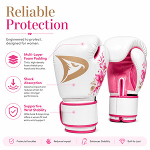 Gants de boxe personnalisés en gros pour femmes, en cuir PU floral blanc et rose de qualité supérieure, pour Muay Thai, Kickboxing, Sparring et Entraînement - Product Image 6