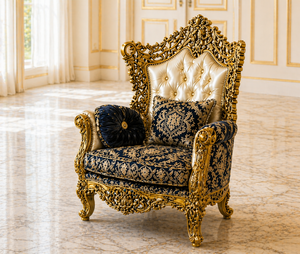 Ensemble de canapés gonflables carrés de style persan de luxe avec feuilles dorées sculptées, meubles de salon de style Maharaja haut de gamme, 5 places - Product Image 3