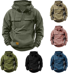 Veste tactique à manches longues conçue par OEM pour hommes, pull à quart de zip avec poches, veste de sport doublée, sweat à capuche pour l'extérieur, tailles XS-5XL - Product Image 4