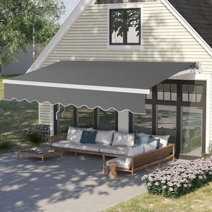 Tenda da Sole a Cassonetto 12x10FT con Struttura Retrattile in Lega di Alluminio e Telo in Poliestere Grigio, Illuminazione a LED per Balcone e Spazi Esterni - Product Image 5