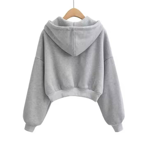เสื้อฮู้ดครอปซิปสำหรับผู้หญิง พิมพ์โลโก้ได้ตามต้องการ ทรงหลวมไหล่ตก เหมาะสำหรับออกกำลังกายและเล่นกีฬา - Product Image 5