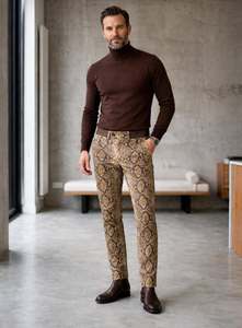 Eoin Winston Sports Men's Genuine Leather Slim Fit Gray Black Python <b>Snake</b> Print Formal <b>Dress</b> Trousers - Product Image 2