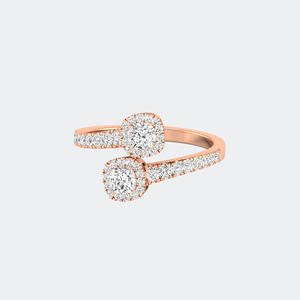 Bague Toi et Moi en Or Massif 10K/14K/18K avec Diamant de Laboratoire Taille Coussin Sertie Pavé, Style Double Pierre Entrelacée pour Femme - Product Image 3