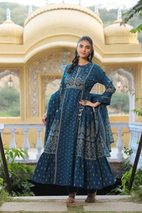 Premium 60x60 Cotton Blue Anarkali Suit Set for Women with Dupatta Traditional Ethnic Wear Wholesale - Product Image 3