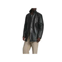 Veste longue classique en cuir de vache noir pour homme, col rabattu, simple boutonnage, coupe régulière, style décontracté automne, séchage rapide