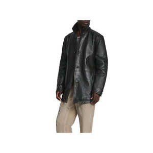 Chaqueta Larga Clásica de Cuero Vacuno Negro para Hombre, Cuello Camisero, Hecha a Mano, Impermeable y Resistente al Viento para Otoño - Product Image 6