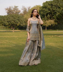 Traje Tradicional Étnico de Diseñador, Sharara Gharara Listo para Usar, Tela Georgette, Bordado Indio, Corte Ajustado, Invierno/Verano - Product Image 1