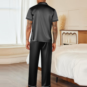Ensemble de pyjama en satin de soie à manches courtes avec boutons et poches, vêtements de nuit classiques, tenue de nuit pour homme, à vendre - Product Image 2