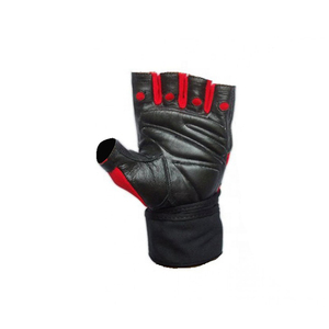 Half Finger Fitness <b>Gloves</b> Leather Weight Lifting Gym Workout Adjustable Wrist Strap Unisex Red <b>Black</b> - Product Image 2