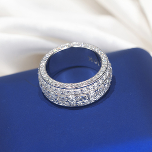 <b>Mens</b> Moissanite 925 <b>Silver</b> <b>Ring</b> Iced Multi Row Band Luxury Statement Wedding Fashion <b>Ring</b> - Product Image 4
