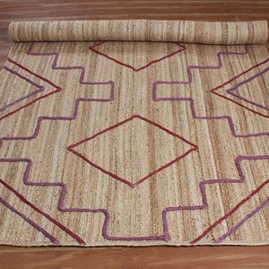 Southwestern Tribal Jute Area <b>Rug</b> Beige Purple Jute <b>Rug</b> Geometric Jute Carpet <b>Boho</b> Native Pattern Living Room Bedroom Decor <b>Rug</b> - Product Image 5