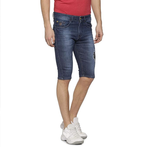 Shorts de Mezclilla para Hombre, Lavado Oscuro, con Rasgaduras en las Rodillas, Textura Desgastada, Corte Ajustado, Tejido Elástico y Duradero - Product Image 3