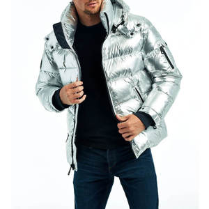 Metallic <b>Silver</b> Men's Puffer <b>Jacket</b> Winter Coat Hooded Warm Down Alternative Quilted Outdoor Streetwear Wholesale - Product Image 3