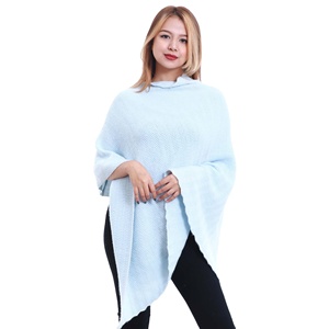 Poncho en laine de cachemire surdimensionné Super doux et chaud pour femmes Design à chevrons couleur unie Pashmina tricot élégant à col latéral pour l'hiver - Product Image 2
