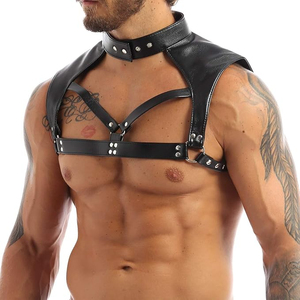 Adjustable Straps And Metal Buckles Sexy Costume Accessory Wholesale Price Men's Black Leather Chest <b>Harness</b> With OEM - Product Image 5