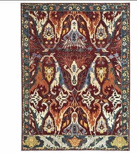 Tapis de sol rectangulaire fait main en laine, style persan, motif abstrait, antidérapant, en latex, à poils moyens, nettoyage localisé, pour salon - Product Image 6